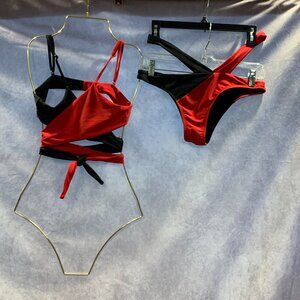 Lilosy Sexy Wrap Cutout Color Block Bikini High Cut Brazilian Bikini